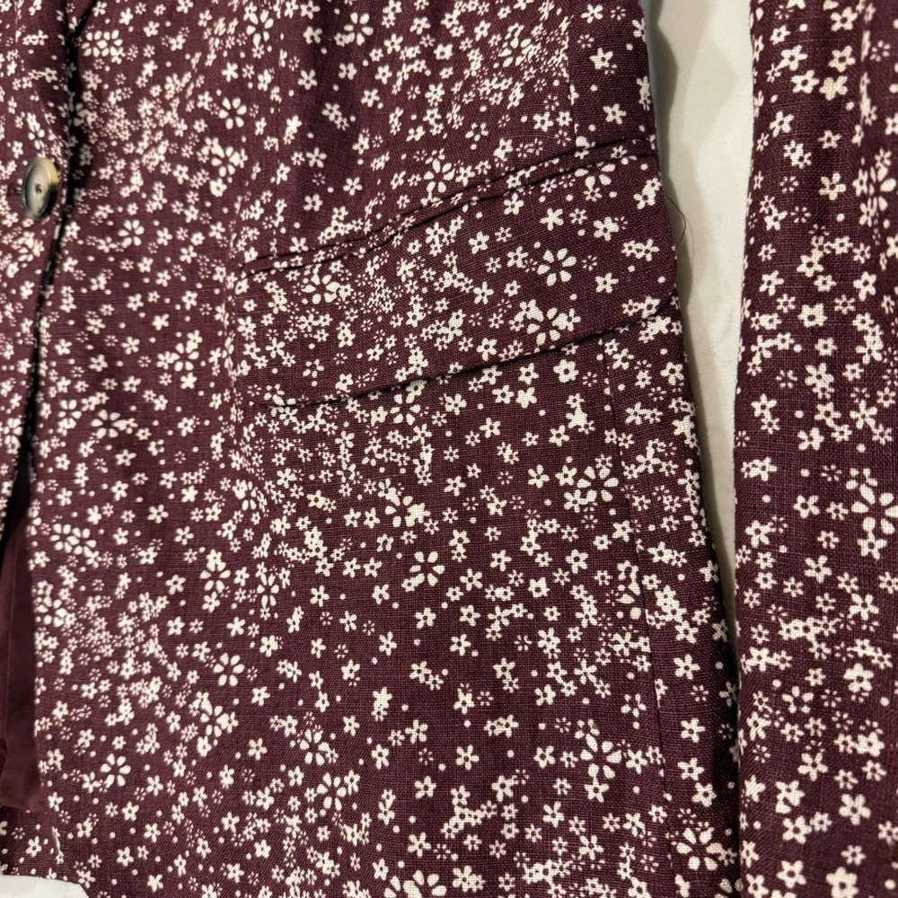 Free People Maggie Floral Linen Blazer Jacket Women’s 6 Burgundy Boho Corpcore - Picture 4 of 11